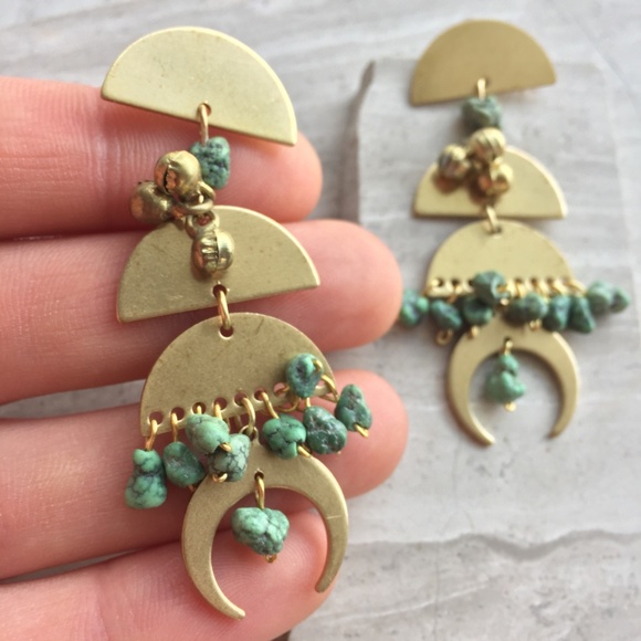 Ancient Egypt Turquoise and Brass Post Earrings - Picture 3 of 3